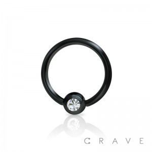 BLACK PVD PLATED CAPTIVE BEAD RING WITH GEM BALL