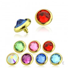 GOLD PVD PLATED OVER 316L SURGICAL STEEL PRESS FIT INTERNALLY THREADED COLOR GEM DERMAL ANCHOR TOP