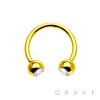 GOLD PVD PLATED OVER 316L SURGICAL STEEL HORSESHOE WITH GEM