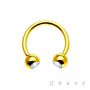 GOLD PVD PLATED OVER 316L SURGICAL STEEL HORSESHOE WITH GEM (external thread)