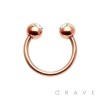 ROSE GOLD PLATED OVER 316L SURGICAL STEEL HORSESHOE WITH CLEAR GEMMED BALLS