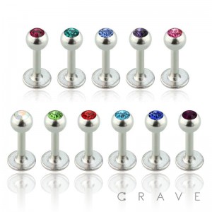 316L SURGICAL STEEL WITH COLOR GEM LABRET SET (external thread)