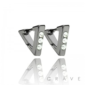 PAIR OF UNISEX TRIANGLE THREE GEM PAVED HUGGIE EARRINGS