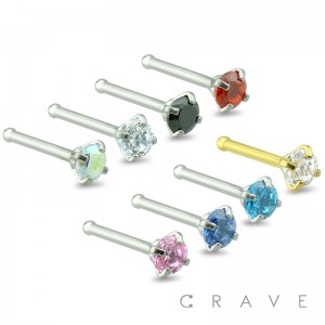 316L SURGICAL STEEL NOSE BONE STUD WITH PRONG SET CZ