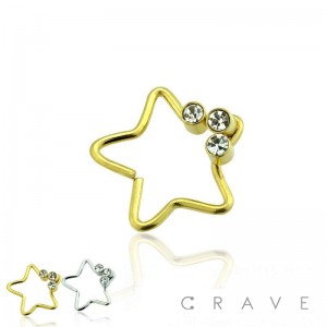 STAR SHAPE TRIPLE-GEMMED 316L SURGICAL STEEL NOSE HOOP RING