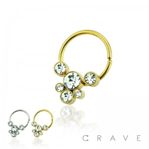 GRAPE BUNDLE CZ STUDDED 316L SURGICAL STEEL HOOP RING