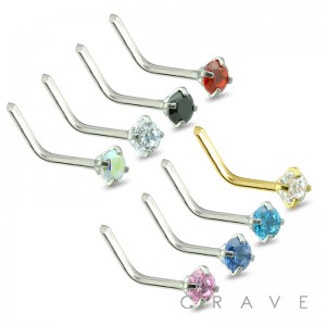 316L Surgical Steel Nose "L"Bend with Prong Set Color Gem