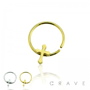 PLAIN CROSS CENTERED ANNEALED SURGICAL STEEL HOOP RING