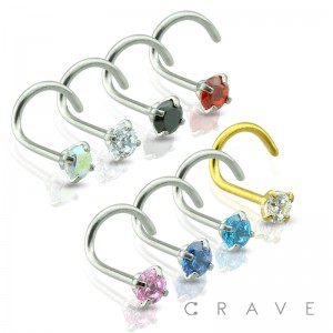 316L SURGICAL STEEL NOSE SCREW WITH PRONG SET CZ