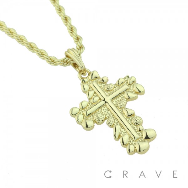 Cross with "Stone Wall" Pendant with Rope Chain	