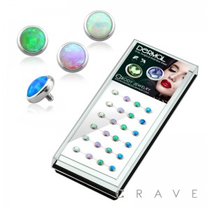 24PCS 316L SURGICAL STEEL ASSORTED OPAL DOME FLAT BOTTOM DERMAL TOP PACKAGE(TOP PART ONLY)