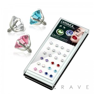 24PCS 316L SURGICAL STEEL ASSORTED ROUND PRONG SET MIXED COLOR GEM DERMAL TOP PACKAGE(TOP PART ONLY)