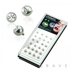 24PCS 316L SURGICAL STEEL ASSORTED ROUND CLEAR GEM BALL DERMAL TOP PACKAGE(TOP PART ONLY)