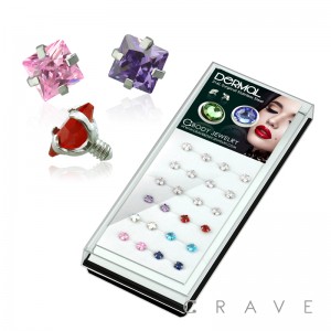 24PCS 316L SURGICAL STEEL ASSORTED SQUARE PRONG SET GEM DERMAL TOP PACKAGE(TOP PART ONLY)