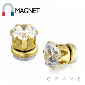 12 PAIRS OF GOLD PLATED PRONG SET CZ MAGNETIC BACK FAKE EARRING PACKAGE