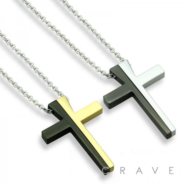 TWO-TONE MODERN DESIGN CROSS PENDANT WITH CHAIN NECKLACE