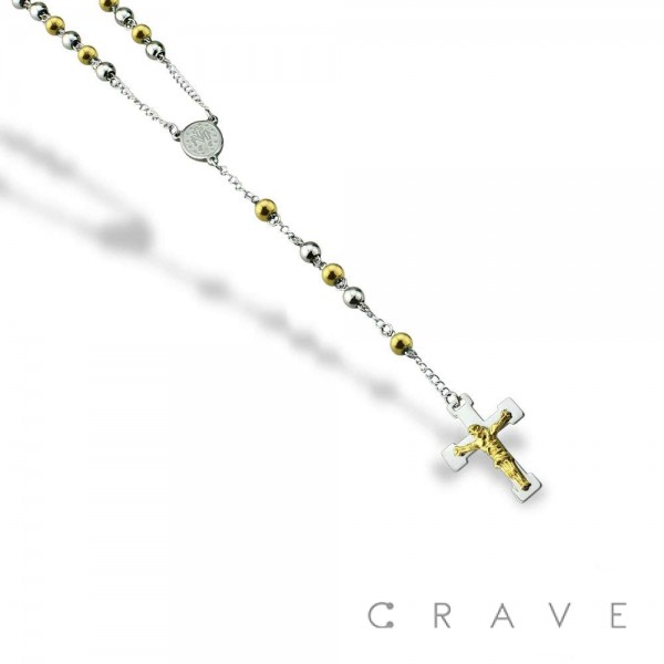 TWO-TONE 316L STAINLESS STEEL 3MM MINI ROSARY NECKLACE