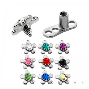DERMAL ANCHOR INTERNALLY THREADED HEAD WITH FLOWER COLOR GEM(TOP PART ONLY)