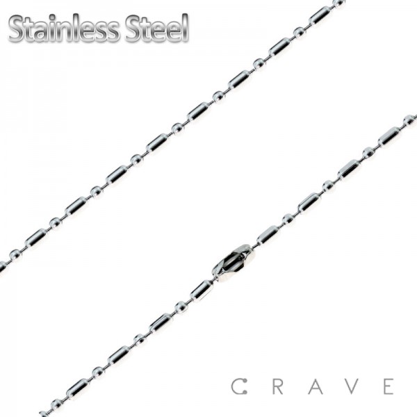 BAR AND BEAD CHAIN STAINLESS STEEL NECKLACE