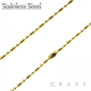 GOLD PLATED BAR AND BEAD CHAIN STAINLESS STEEL NECKLACE