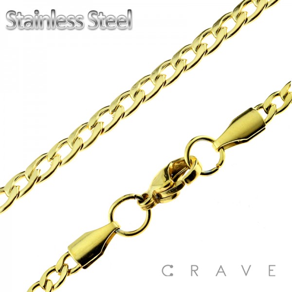 GOLD PLATED CUBAN CHAIN LINK STAINLESS STEEL NECKLACE