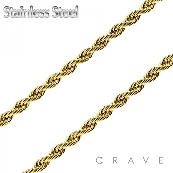 GOLD PLATED ROPE CHAIN LINK STAINLESS STEEL NECKLACE