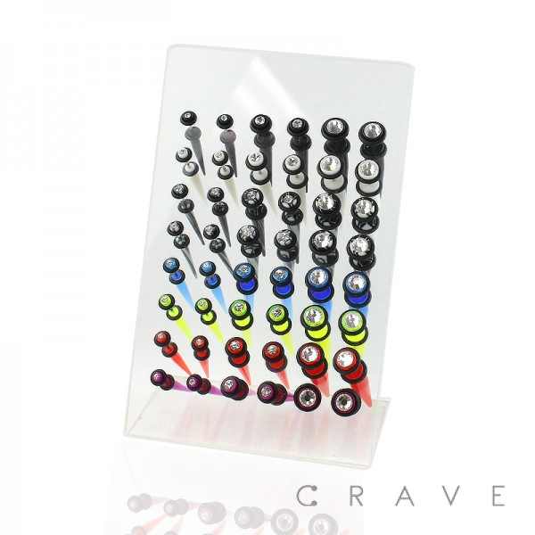 ASSORTED SIZE AND COLOR OF GEM EMBEDDED ACRYLIC FAUX TAPER WITH O-RINGS STAND PACKAGE