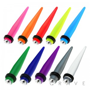 SOLID UV ACRYLIC GEMMED TAPER WITH O-RINGS