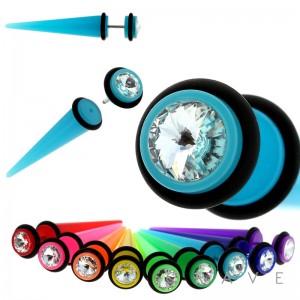 GEM EMBEDDED NEON COLORED ACRYLIC FAUX TAPER WITH O-RINGS