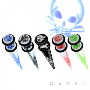 ACRYLIC FAKE TAPER WITH SKULL MARBLE