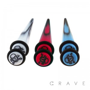 ACRYLIC FAKE TAPER WITH SKULL BLACK MARBLE