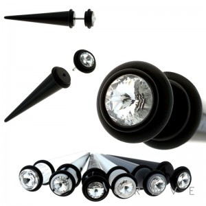 ACRYLIC FAKE TAPER W/ UV NEON BLACK & WHITE TONE CLEAR GEM