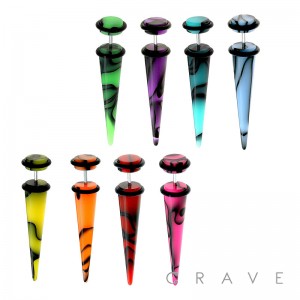 ACRYLIC FAKE TAPER WITH UV NEON MARBLE