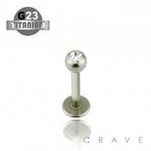 GRADE 23 SOLID TITANIUM LABRET STUDS WITH PRESS FIT CLEAR GEM BALL