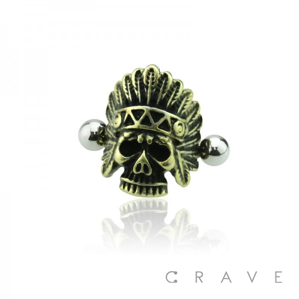 316L SURGICAL STEEL INDIAN CHIEF'S SKULL AND HEADDRESS CARTILAGE EAR CUFF