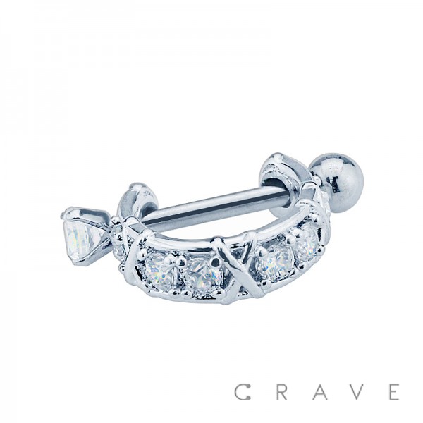 CZ STUDDED BRAIDED DESIGN WITH CZ PRONG-SET END CARTILAGE EAR CUFF