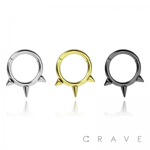 316L SURGICAL STEEL SPIKED HINGED SEGMENT RING FOR SEPTUM, HELIX, TRAGUS