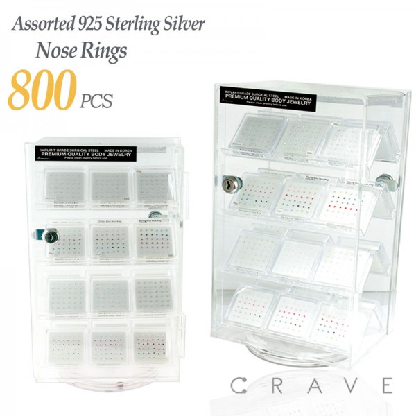 24 boxes OF ASSORTED 925 STERLING SILVER NOSE RING 24 CASES DISPLAY SET