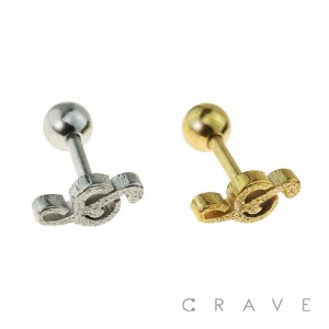 SANDBLAST MUSIC NOTE 316L SURGICAL STEEL CARTILAGE/TRAGUS BAR