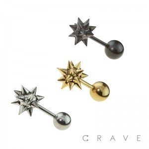 SPIKED BALL 316L SURGICAL STEEL CARTILAGE/TRAGUS BAR