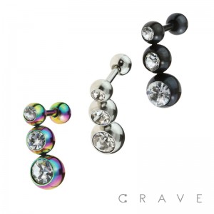 TRIPLE GEM DROP 316L SURGICAL STEEL CARTILAGE/TRAGUS BAR