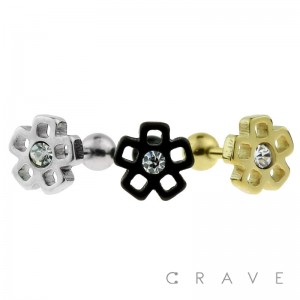 GEM CENTERED FLOWER 316L SURGICAL STEEL CARTILAGE/TRAGUS BAR