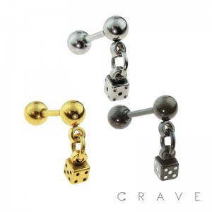 CHAIN DICE 316L SURGICAL STEEL CARTILAGE/TRAGUS BAR