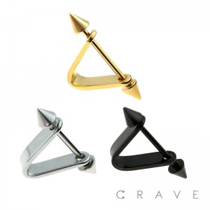 "V" SHAPE 316L SURGICAL STEEL DOUBLE SPIKE CARTILAGE/TRAGUS BAR