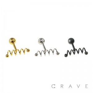 SPRING COIL BALL 316L SURGICAL STEEL CARTILAGE/TRAGUS BAR