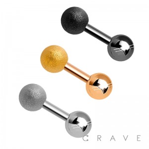 SANDBLAST BALL 316L SURGICAL STEEL CARTILAGE/TRAGUS BAR