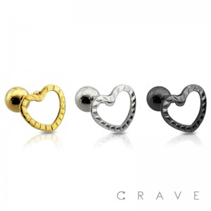 HEART 316L SURGICAL STEEL CARTILAGE/TRAGUS BAR