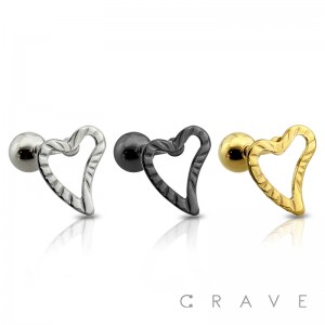 CURVED HEART 316L SURGICAL STEEL CARTILAGE/TRAGUS BAR
