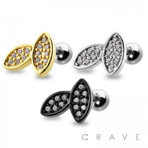 GEM PAVED DOUBLE LEAF 316L SURGICAL STEEL CARTILAGE BARBELL