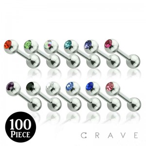 100 PCS OF ASSORTED COLOR GEM OF 14GA 5/8